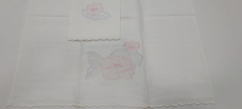 Set asciugamani ricamo a mano 1+1 viso ospite lino organza bianco