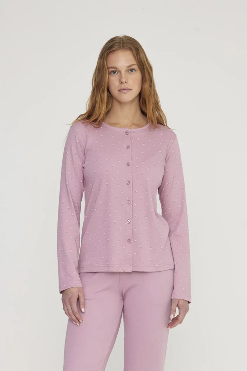 Pigiama donna tuly in caldo cotone aperto davanti FA8807 rosa - immagine 2