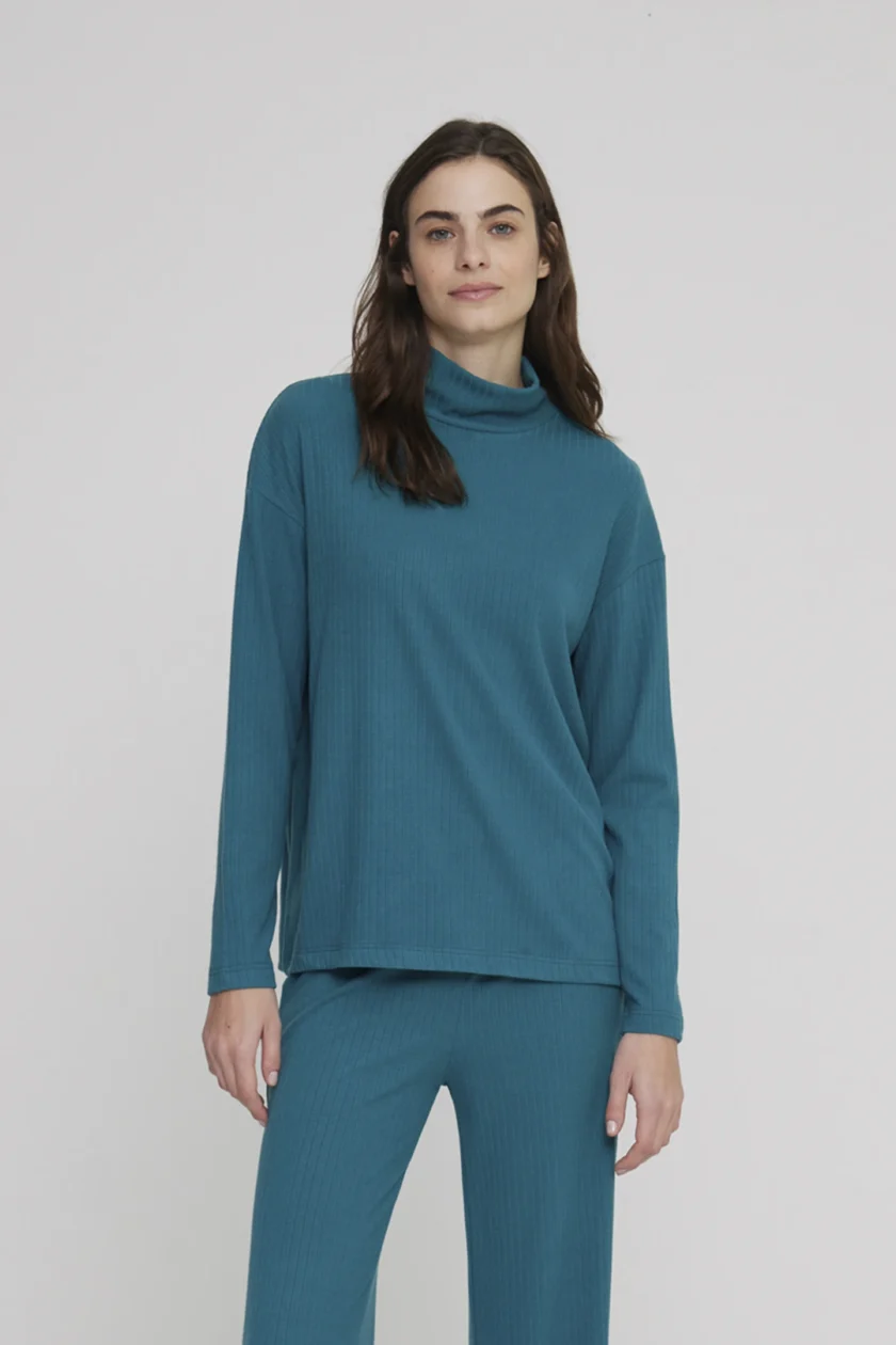 Competo loungewear donna madrid in maglina a coste FA8878 verde - immagine 2